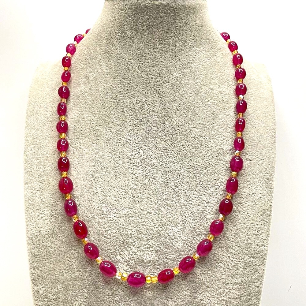 Artisan Handmade Red Gemstone Czech Glass Beaded Necklace Statement Elegant Boho